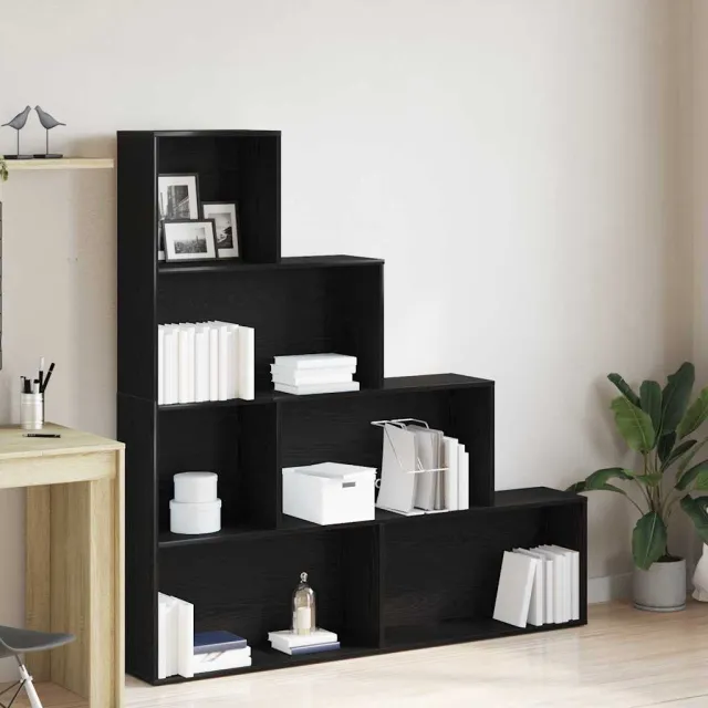 vidaXL Boekenkast 6-laags 155 x 24 x 160 cm Bewerkt hout Zwart Eiken, foto 2