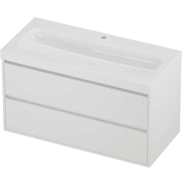Proline Haga Badmeubelset Polystone Mezza 1 Kraangat Greeploos 100x46x58 cm Glans Wit Mat White Mat Wit