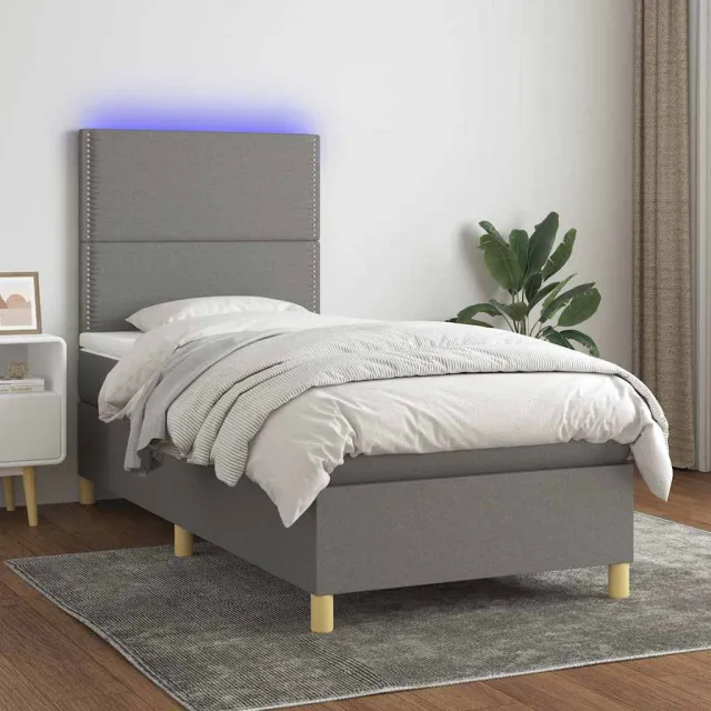vidaXL Boxspring met matras en LED stof donkergrijs 90x190 cm grijs
