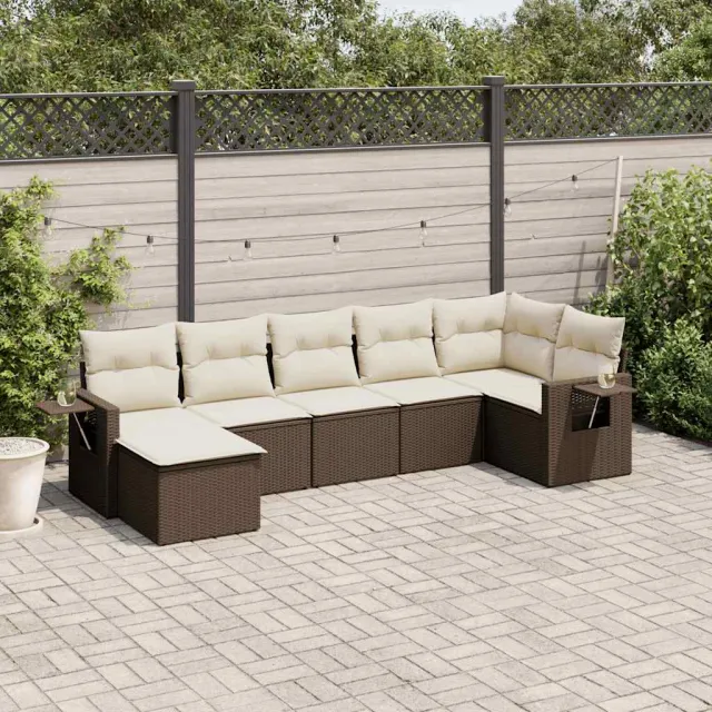 vidaXL 7-delige Loungeset met kussens poly rattan bruin, foto 2