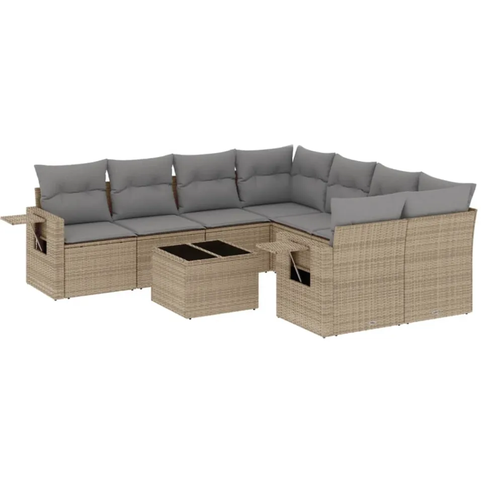 vidaXL 9-delige Loungeset met kussens poly rattan beige