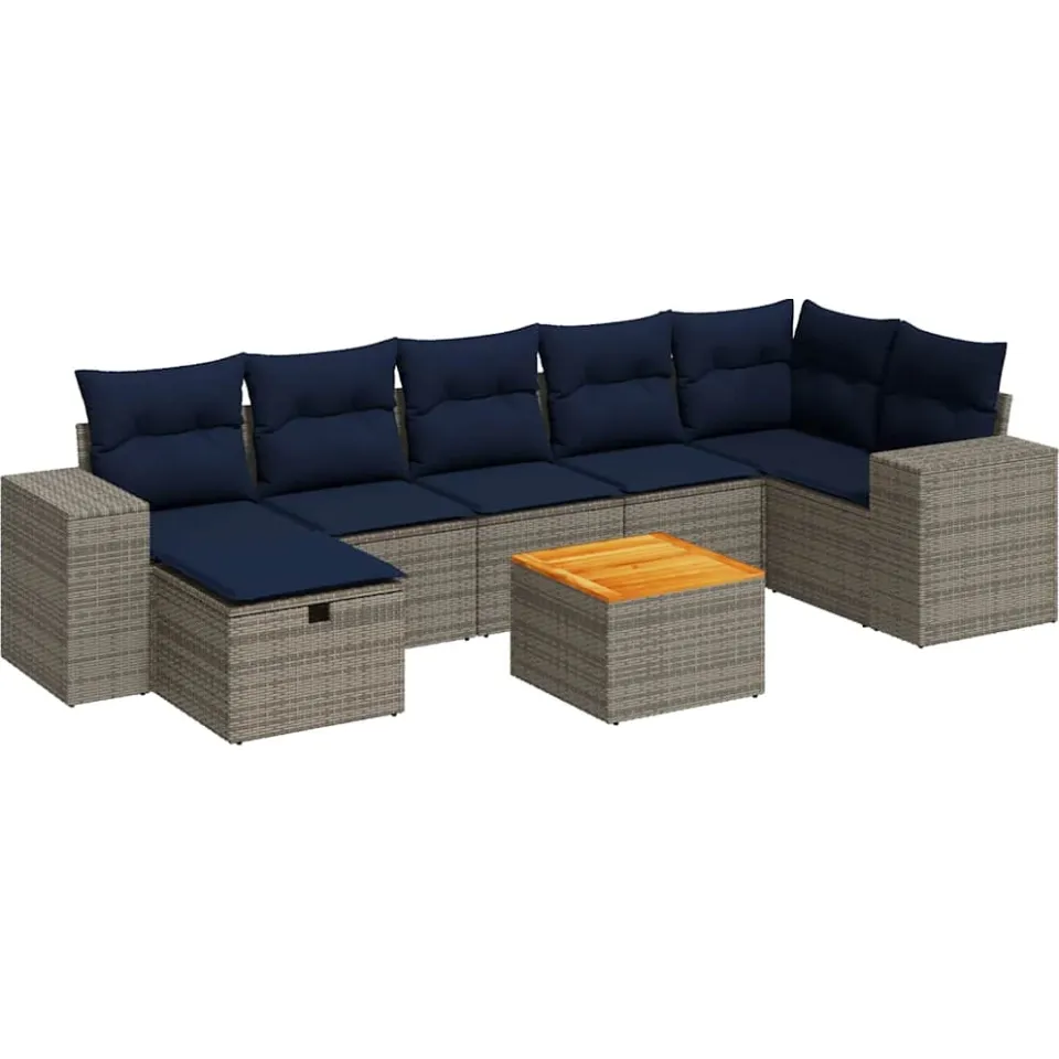 vidaXL 8-delige Loungeset met kussens poly rattan grijs, foto 3