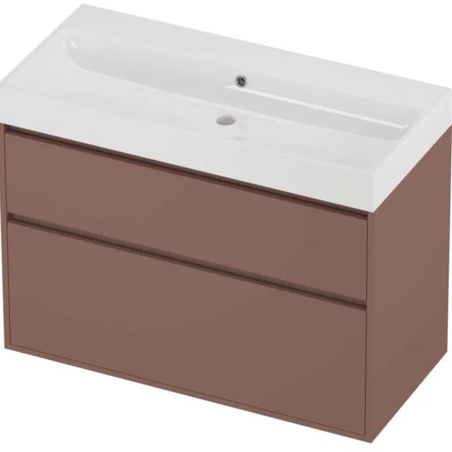 Proline Podium Badmeubelset Polystone Loft 100x46x75 cm Glans Wit Beauty Blush Rosé Goud