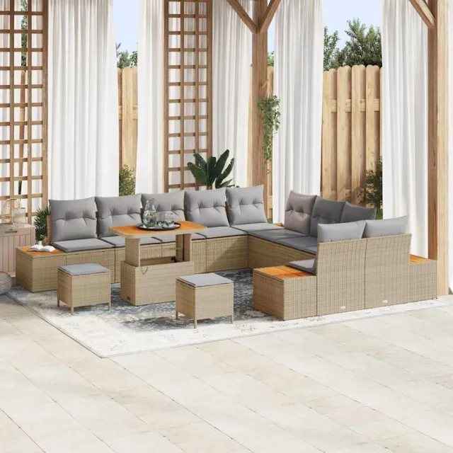 vidaXL Tuinbankenset 13 st 12-zits Beige Poly riet