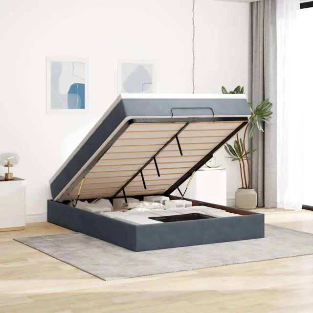 vidaXL Ottoman bed met matras 140x200cm fluweel donkergrijs grijs