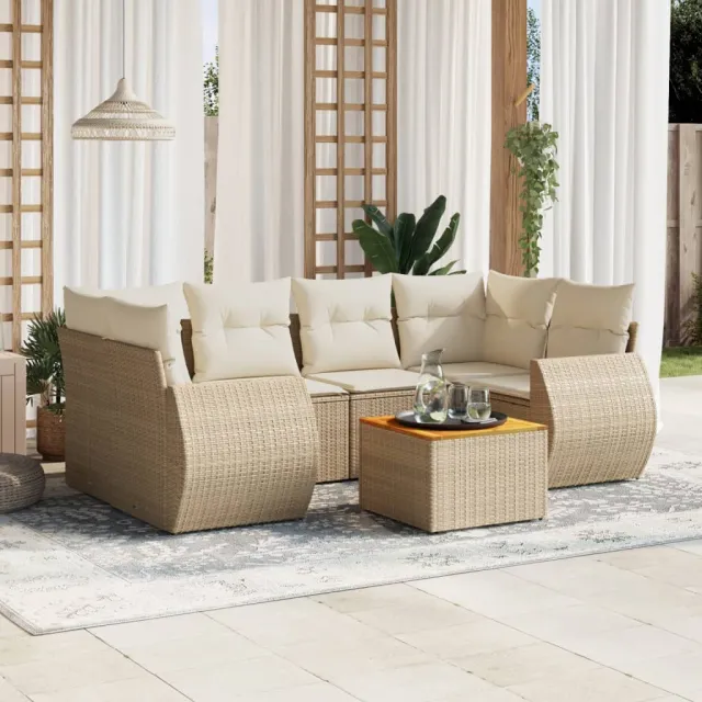 vidaXL 7-delige Loungeset met kussens poly rattan beige, foto 2