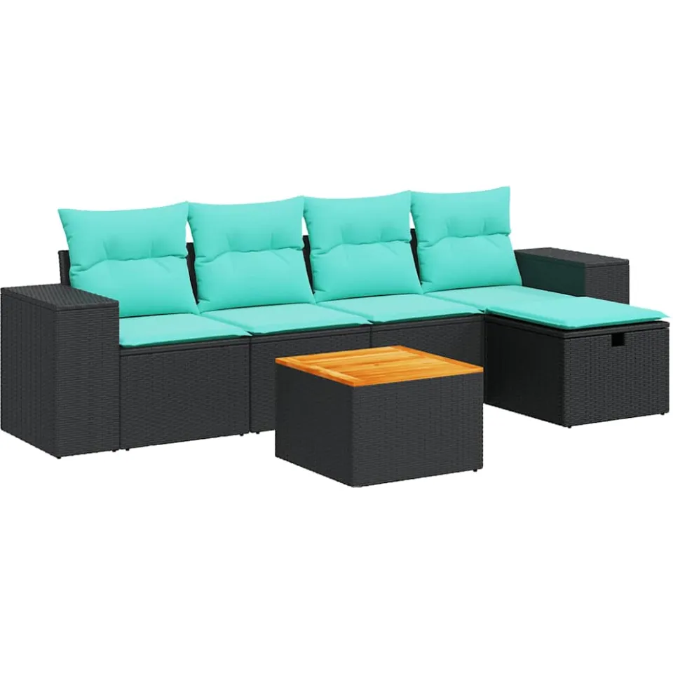 vidaXL 6-delige Loungeset met kussens poly rattan zwart, foto 3