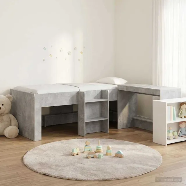 vidaXL Hoge Bed Frame met Bureau voor Kinderen 2 st Betongrijs