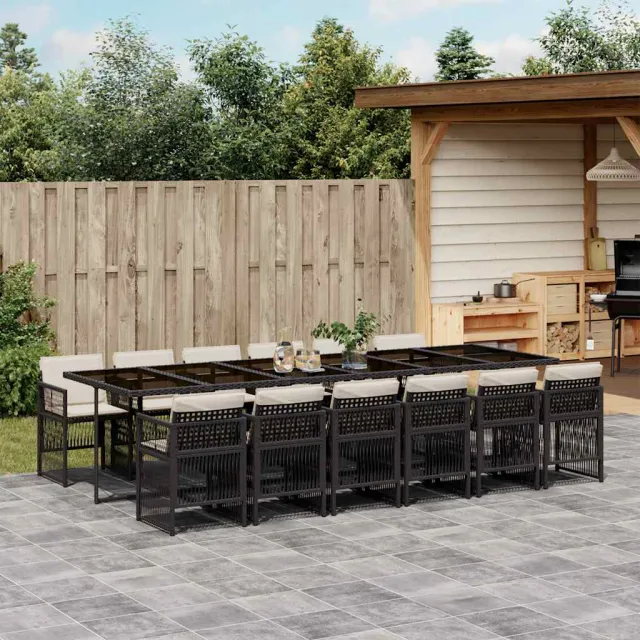 vidaXL 13-delige Tuinset met kussens poly rattan zwart, foto 2