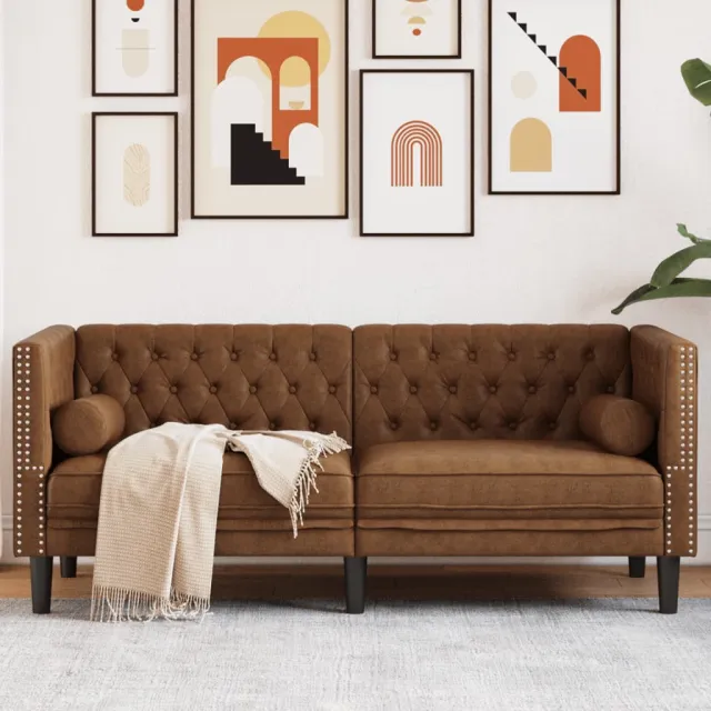 vidaXL Tweezitsbank Chesterfield-stijl met bolsters kunstsuède bruin