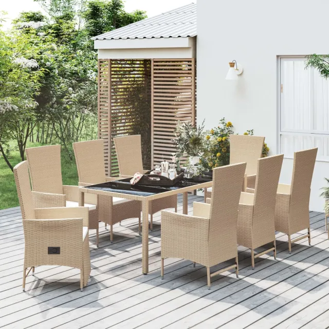 vidaXL 9-delige Tuinset met kussens poly rattan beige, foto 2