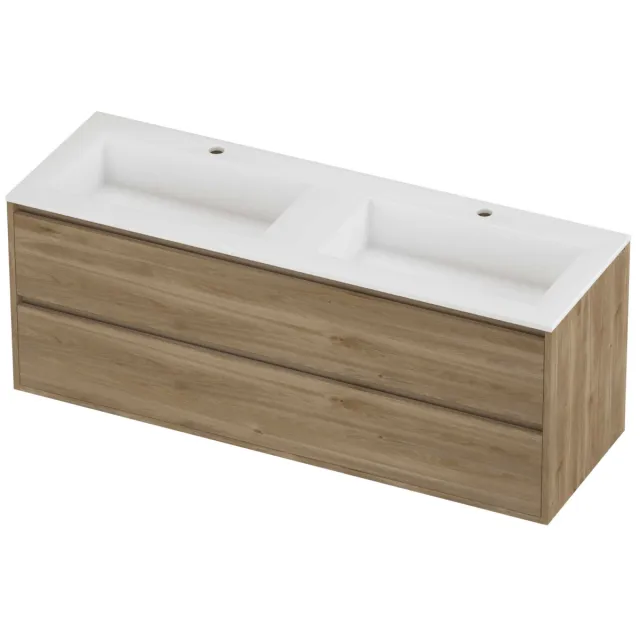 Proline Aristo Badmeubelset Polystone Elegant 2 Gaten 140x46x54 cm Mat White Cider Oak Eiken