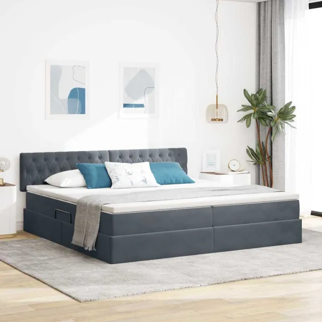 vidaXL Opslag bed met hoofdeinde Donkergrijs 200 x 200 cm Fluweel