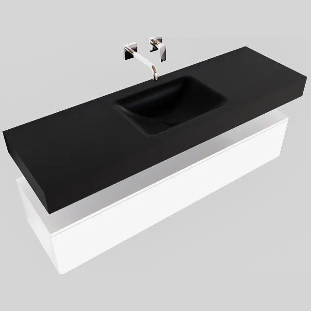 Boss & Wessing Badkamermeubel BWS Ibiza 150 cm Mat Wit Solid Surface Wastafel Mat Zwart (acht varianten)