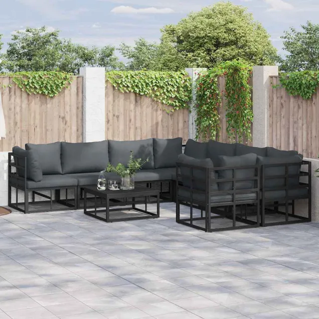 vidaXL Tuinbankenset 8 st Zwart Staal, foto 2