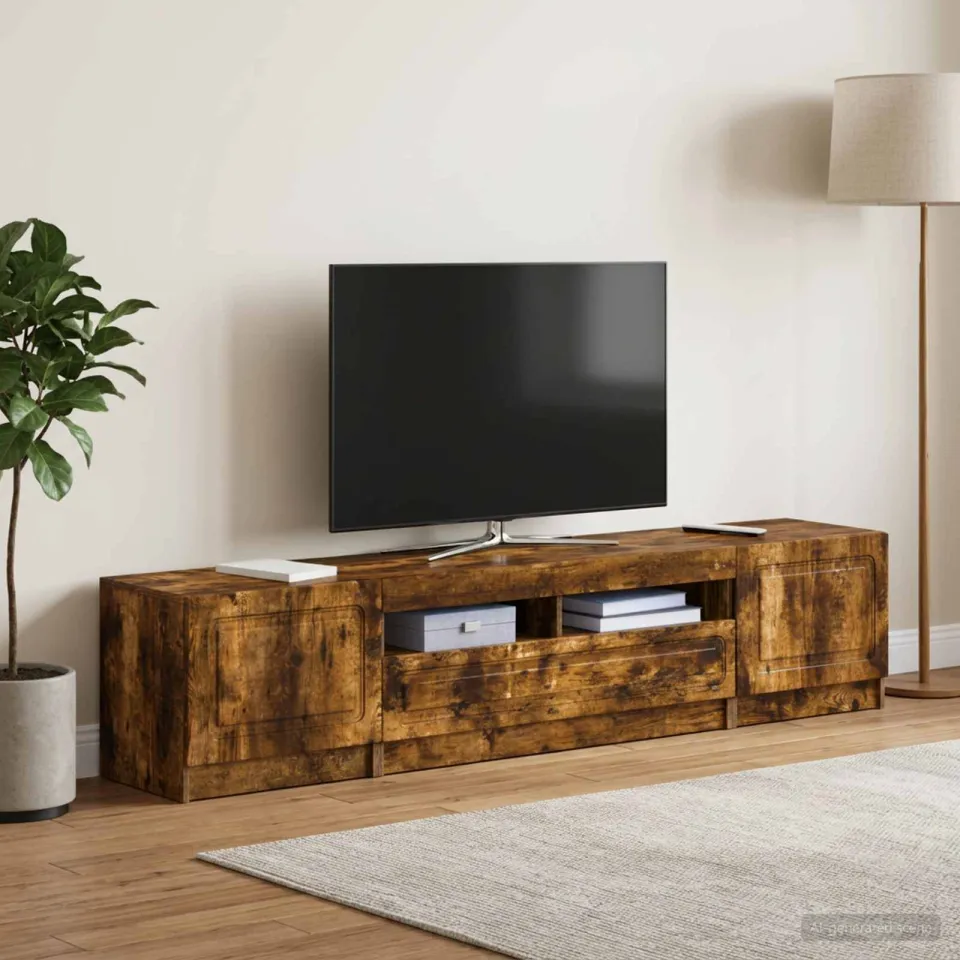 vidaXL LED tv-meubel UTRECHT 3 st Gerookt eiken Bewerkt hout, foto 2