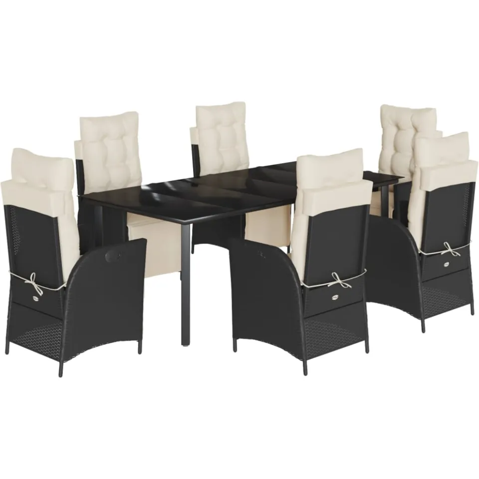 vidaXL 7-delige Tuinset met kussens poly rattan zwart