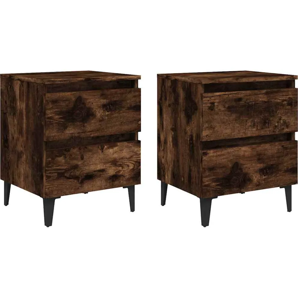 vidaXL Nachtkastjes 2 st met metalen poten 40x35x50 cm gerookt eiken Bruin