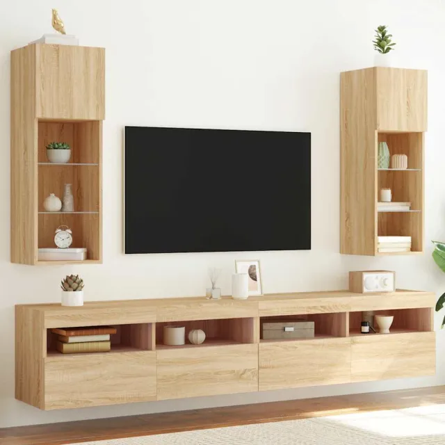 vidaXL Tv-meubels met LED-verlichting 2 st 30,5x30x90 cm sonoma eiken Bruin