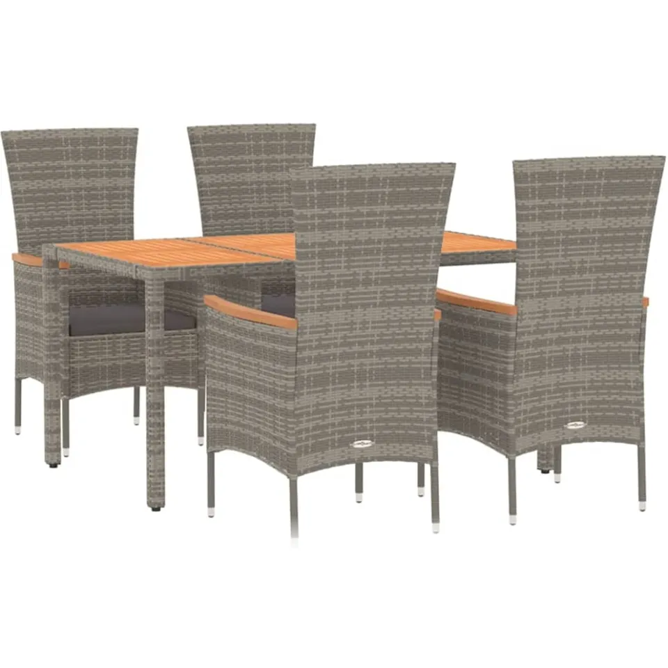 vidaXL 5-delige Tuinset met kussens poly rattan grijs