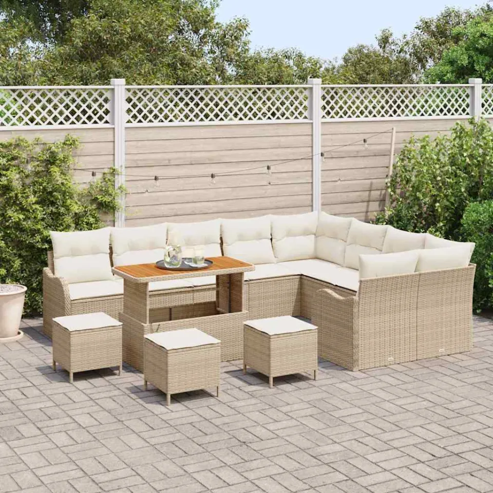 vidaXL Tuinbankenset 13 st Beige poly rattan, foto 2