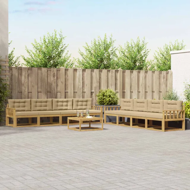 vidaXL Buiten bankenset 9 st 8-zits Wit en Beige Polyester Bruin