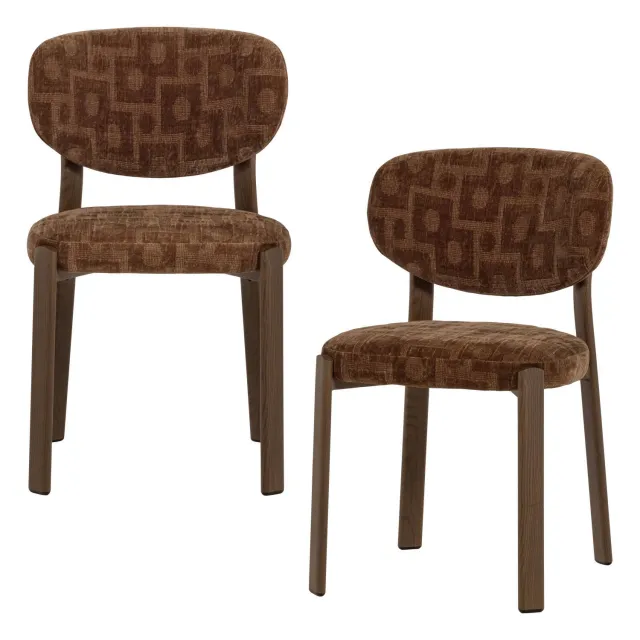 WOOOD Foon Eetkamerstoel - 3d Structuurstof - Bruin - Set Van 2 brown
