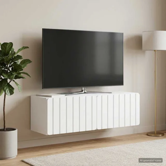 vidaXL Wandbeugel TV-kast 98 x 31 x 30 cm Wit Bewerkt hout