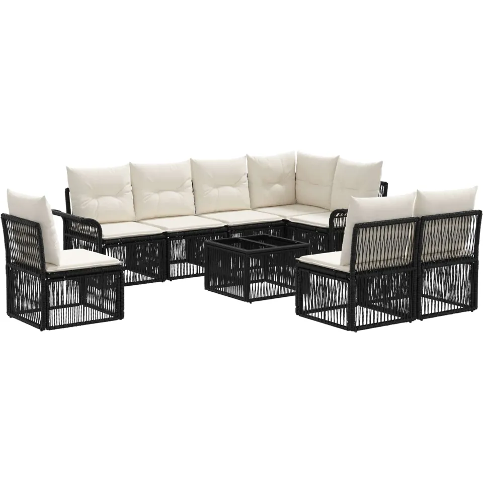 vidaXL Tuinbankenset 9 st Zwart poly rattan, foto 3