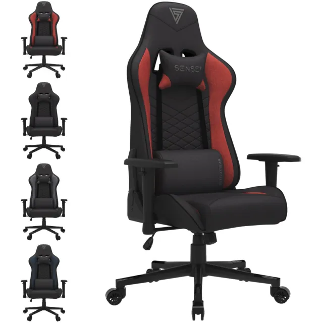 SENSE7 Spellcaster - Gamestoel Stof - Ergonomische Bureaustoel - Belastbaar tot 150kg - 2D Armsteunen & Kussens - Zwart/Rood