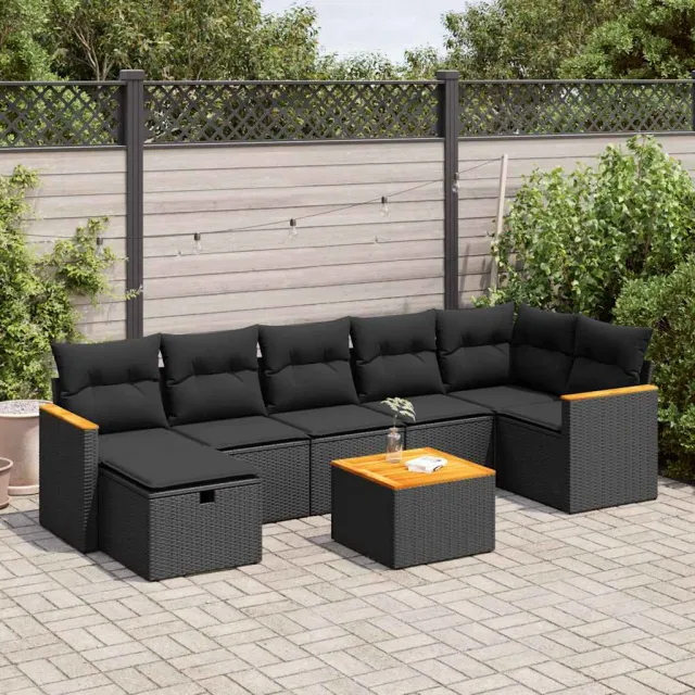 vidaXL 8-delige Loungeset met kussens poly rattan zwart, foto 2