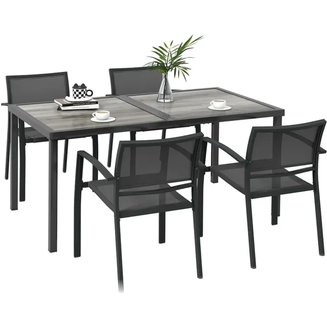 Sweiko Tuin Dining loungeset - Tafel + 4 stoelen - Metaal - Ademende rugleuning - Grijs