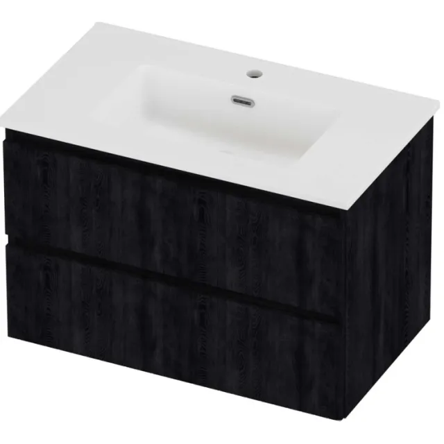 Proline Tribute Badmeubelset Porselein Elegant 1 Kraangat 80x46x54 cm Mat White Charcoal Oak Eiken