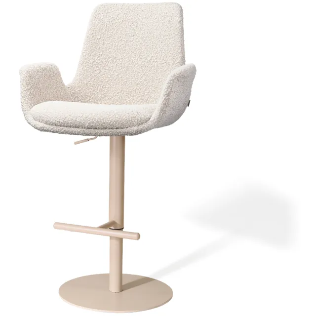 Nolon Niva-Eef draaibare tulp barkruk bouclé beige - verstelbaar - beige onderstel