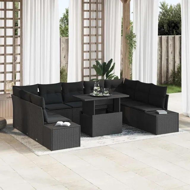 vidaXL Tuin Sofa Set 10 st Zwart poly rattan, foto 2