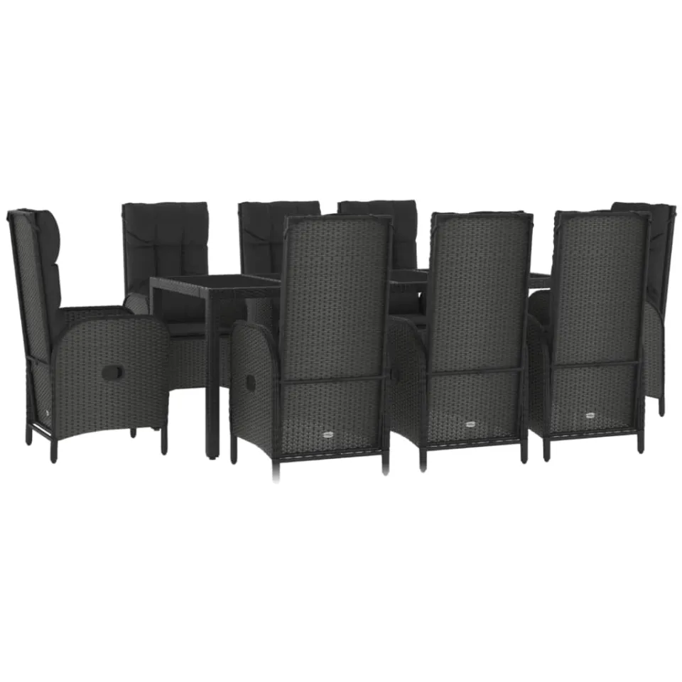 vidaXL 9-delige Tuinset met kussens poly rattan zwart en grijs