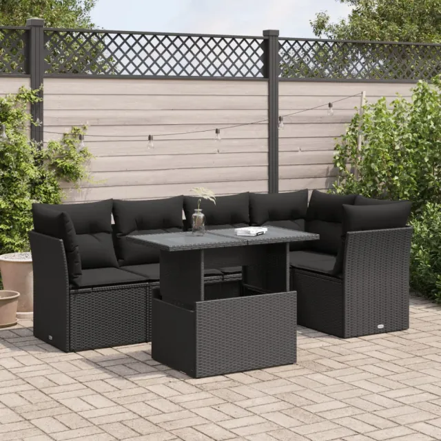 vidaXL 6-delige Loungeset met kussens poly rattan zwart, foto 2