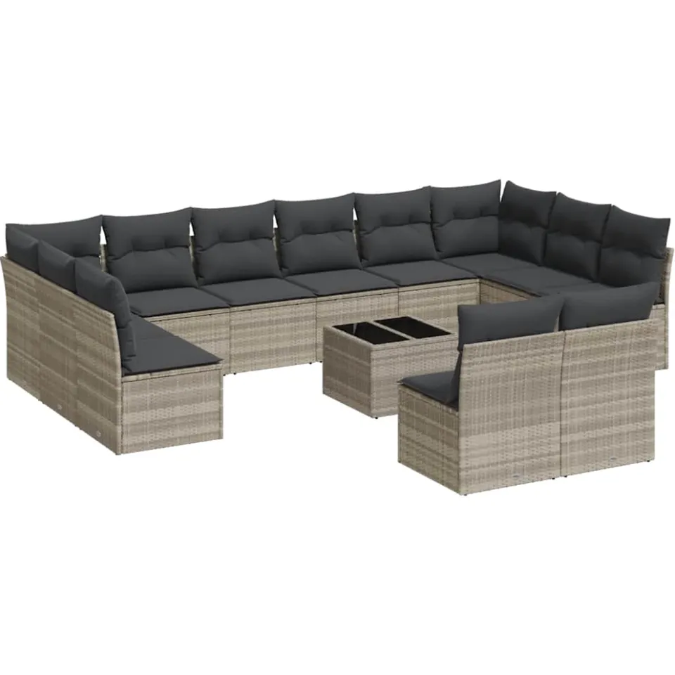vidaXL 13-delige Loungeset met kussens poly rattan lichtgrijs