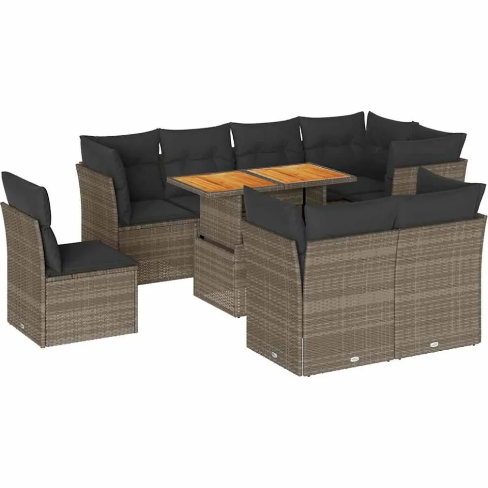 vidaXL 9-delige Loungeset met kussens poly rattan grijs, foto 3