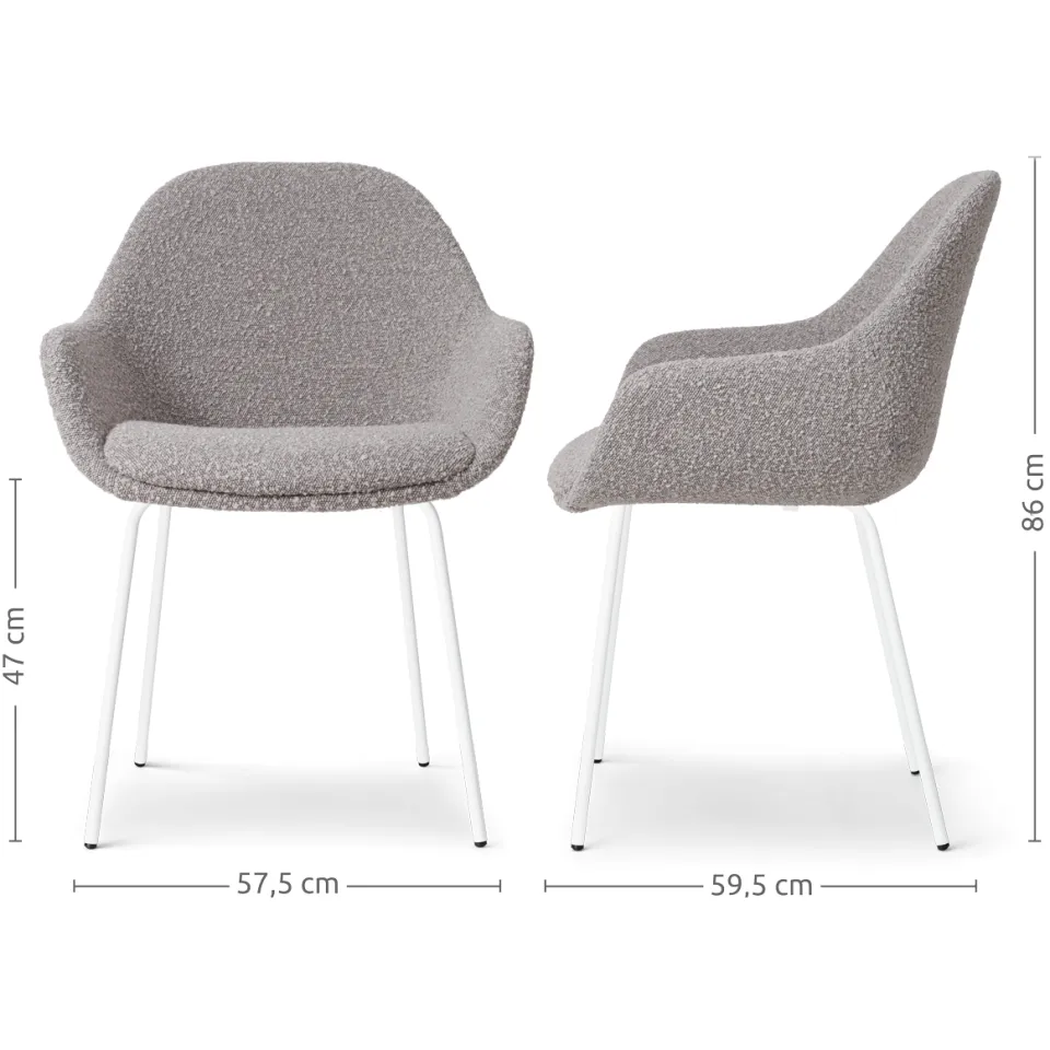 Nolon Nora-Mae eetkamerstoel bouclé taupe - wit onderstel, foto 3