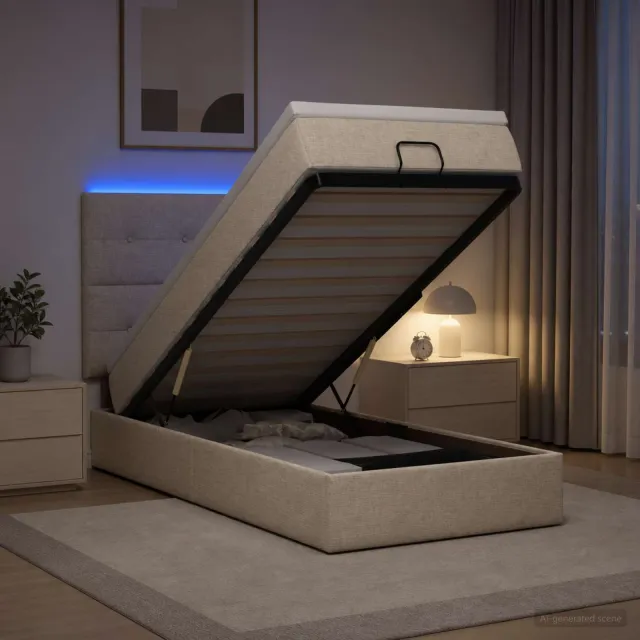 vidaXL Ottoman Bed met Matrassen en LED Crèmekleurig 100 x 200 cm Stof