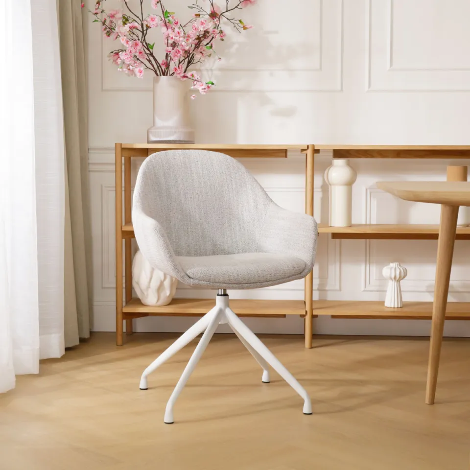 Nolon Nola-Mae draaibare eetkamerstoel beige gemêleerd - wit onderstel, foto 2