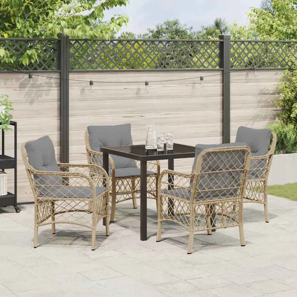 vidaXL Tuin eettafelset 5 st Beige poly rattan, foto 3