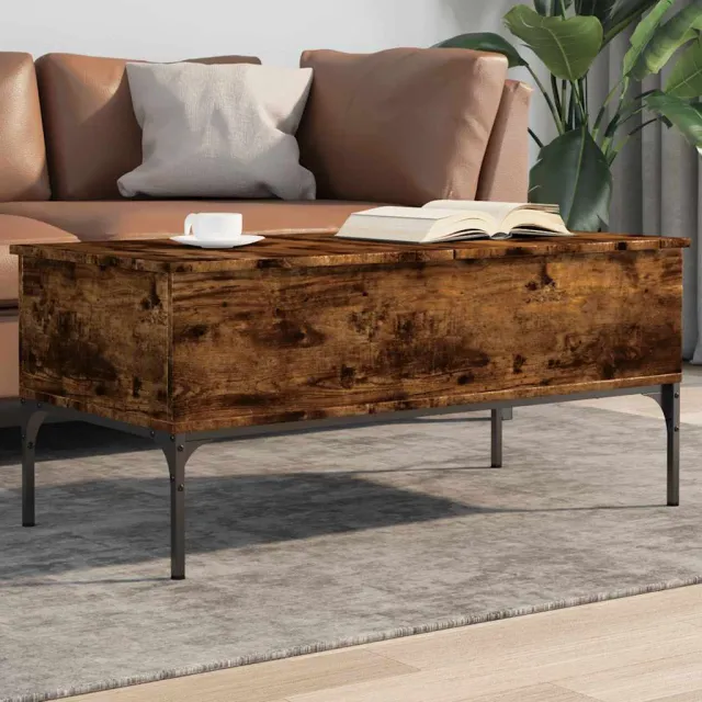 vidaXL Salontafel 100x50x45 cm bewerkt hout en metaal gerookt eiken, foto 2