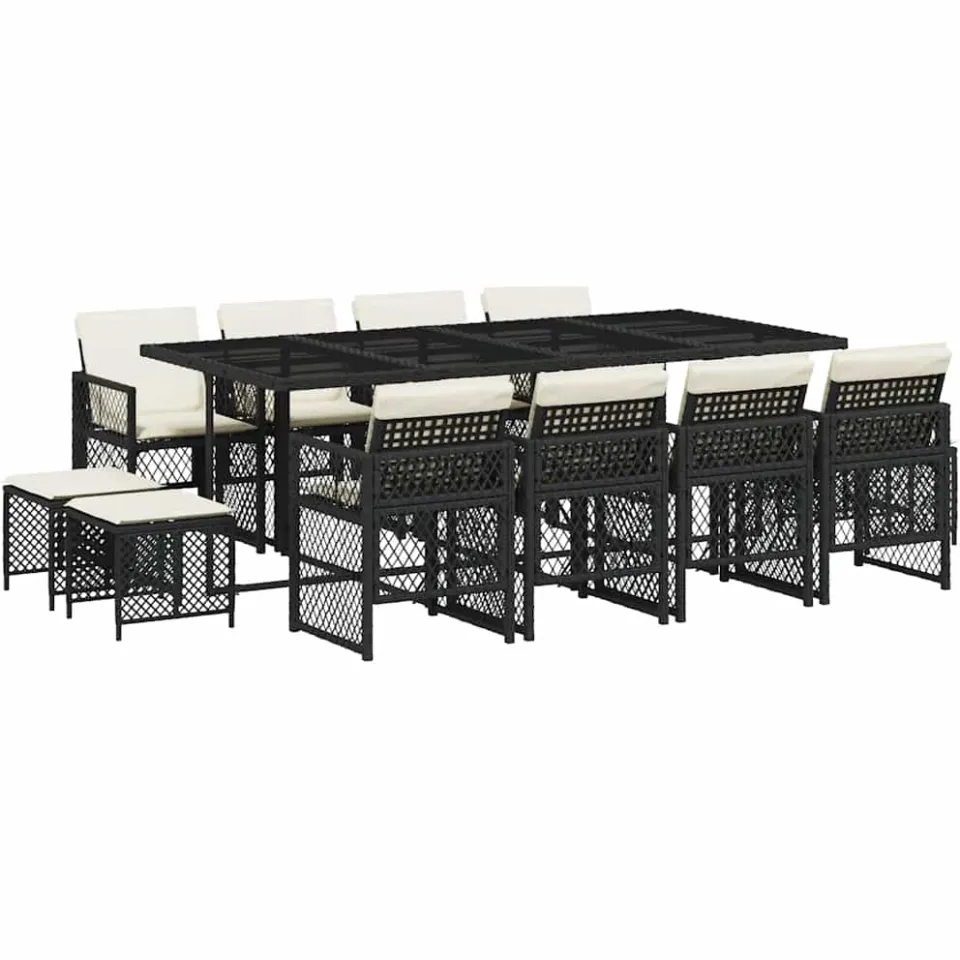 vidaXL 13-delige Tuinset met kussens poly rattan zwart