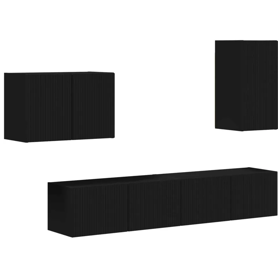 vidaXL TV Wandkast Set 4 st Zwart Bewerkt hout, foto 3