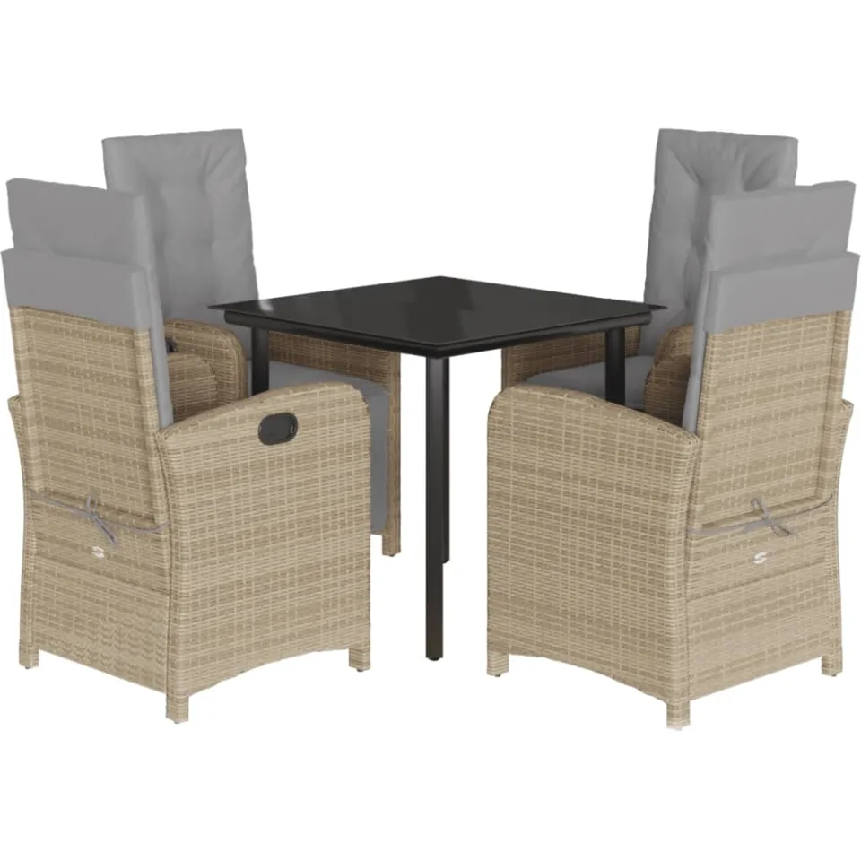 vidaXL 5-delige Tuinset met kussens poly rattan gemengd beige, foto 4