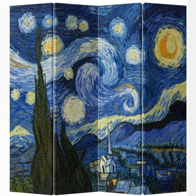 Fine Asianliving Kamerscherm Scheidingswand B160xH180cm 4 Panelen Van Gogh's De Sterrennacht Blauw