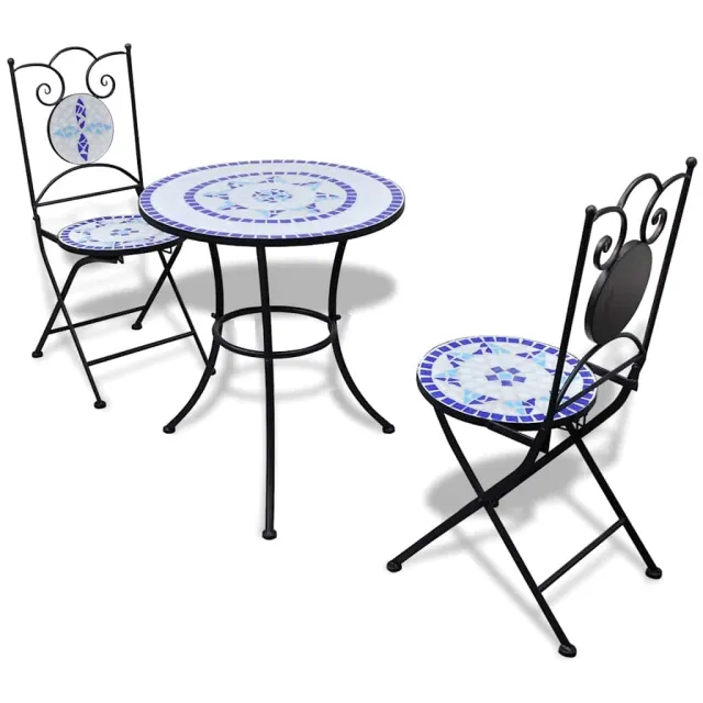 vidaXL 3-delige Bistroset keramische tegel blauw en wit, foto 2