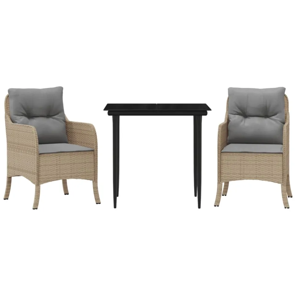 vidaXL 3-delige Tuinset met kussens poly rattan beige, foto 3